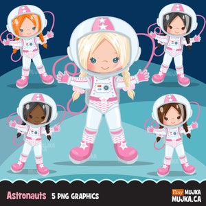 Astronaut Clipart, kleine Mädchen Grafiken, Weltraum Rakete, Sublimation Designs png Clip Art