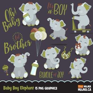 Niedlicher Elefant, Babyparty-Clipart, Schriftzug, Illustration, für Planer, Scrapbooking, Bastelkarten, grüne Kunst