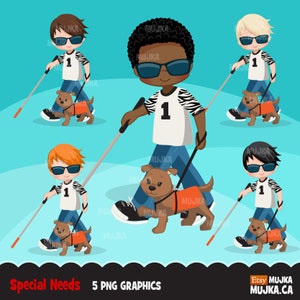 Speciale behoeften Visiestoornissen clipart, handicap, blinde karakters, zwart, kaarten maken, uitschakelen, hulphond