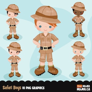 Safari boy Clipart. Boy Safari camping graphics. Outfit graphics, summer, party printables, Sublimation Designs clip art, outdoors art