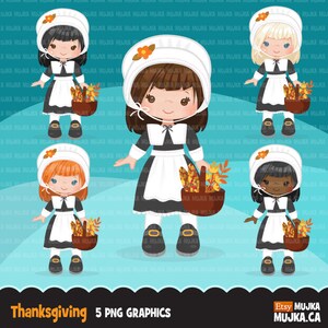Action de grâces Clipart. Personnages indiens et pèlerins, graphismes Sublimation Designs ! Récolte, vacances, terre natale, livre d'histoires