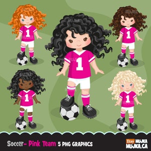 Clipart football. Graphismes sportifs, personnages de footballeuses, motifs par sublimation, enfants, scrapbooking, coupe du monde, tâches ménagères