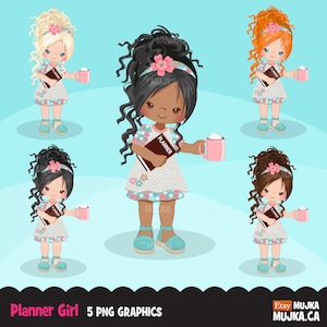 Planner Girl Clipart, schicke Charaktere, schwarz, Kartengestaltung, , Cookie, Aktivität, lästige Arbeit, kleines Mädchen mit Buch, Kunst