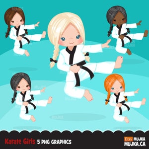 Karate png, karate clipart, black girl karate png, black belt clipart, martial arts clipart, little girl clipart