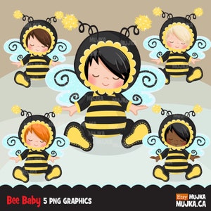 Bee Baby clipart, hommel kostuum babyshower graphics, kaarten maken, verjaardagsfeestje, zwarte baby, dier, insect