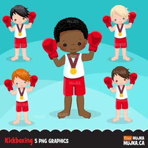 Kickboxen Junge Clipart, schicke Charaktere, schwarz, Karte machen, Aktivität, Boxsport, Schule, Schüler, Medaille