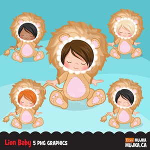 Baby Löwe Clipart, Löwe Kostüm Babyparty Grafiken, Kartengestaltung, Geburtstagsfeier, schwarzes Baby, Tier, Safari