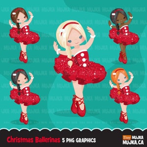 Clipart de bailarina de Natal, personagens de balé, dançarinos negros, gráficos noel, escola de balé, scrapbooking, arte