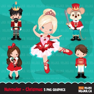 Clipart de Natal, personagens de balé Quebra-nozes, Rei Rato, fada Sugar Plum, príncipe, Clara, balé de Natal, soldados de brinquedo, arte planejadora