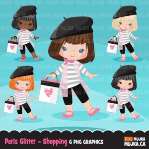 Paris Clipart. Glitzer rosa Paris Mädchen, fashion, französisch Shopping, Teeparty, Babyparty, Geburtstag, oh la la Grafiken, Lust auf Glitzer french