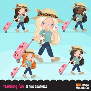 Reizende kleine meisjes clipart, chique karakters, zwart, kaarten maken, koekje, vakantieafbeeldingen, mode, reis