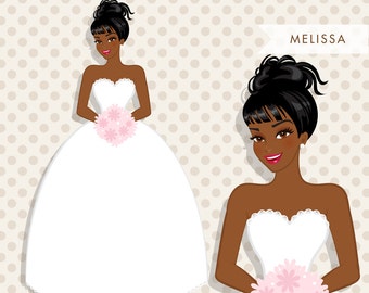 black, afro Bride Clipart. Bride to be wedding clipart, character illustration, wedding invitation clipart, bridal shower