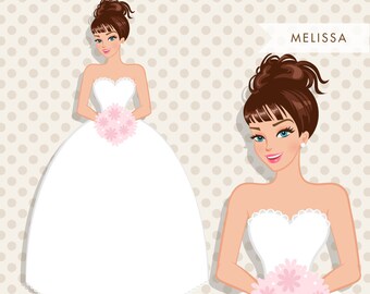 Brunette Bride Clipart. Bride to be wedding clipart, character illustration, wedding invitation clipart, brunette woman, wedding gift