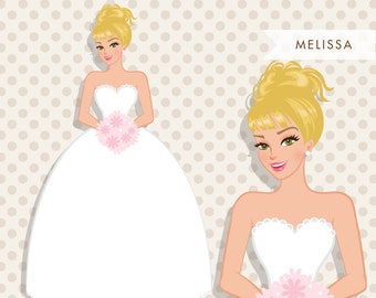 Blonde Bride Clipart. Bride to be wedding clipart, character illustration, wedding invitation clipart, blonde woman, wedding gift, marriage