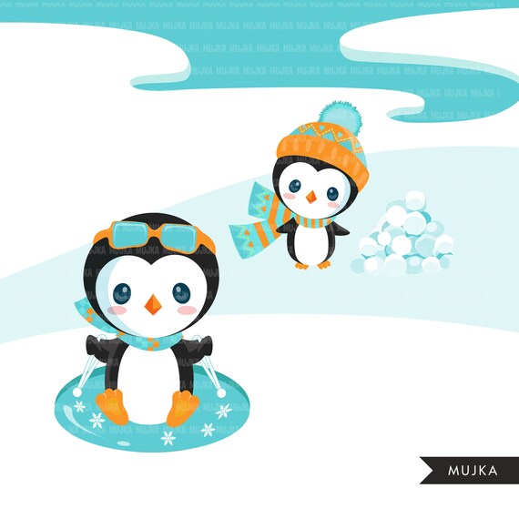 Christmas Penguins Clipart Cute Baby Penguins In Christmas And Winter Outfits Noel Winter Baby Animals Commercial Use