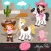 Cowgirl Clipart- Pink & Brown, Western Graphics, cowgirl characters, pink cowgirl boots, lasso, wild west, sheriff, cowgirl hat, commercial 