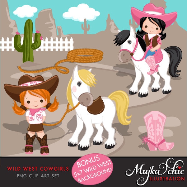 Cowgirl Clipart- Pink & Brown, Western Graphics, cowgirl characters, …