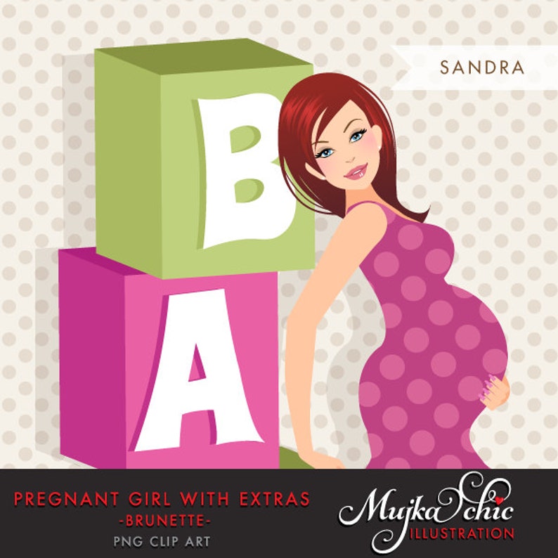 Baby shower Pregnant Woman Character Design with gift boxes and baby wording. Chic Character Design for Web, Blog or Social Media, PNG image 2