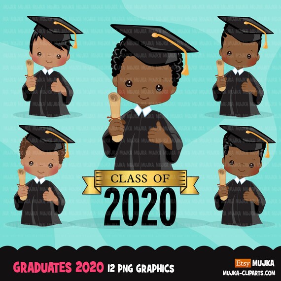 Download Graduation Clipart Black Graduate Boys With Cape And Scroll School Student Class Of 2020 Gold Banner Graphics Png Clip Art By Mujka Design Inc Catch My Party