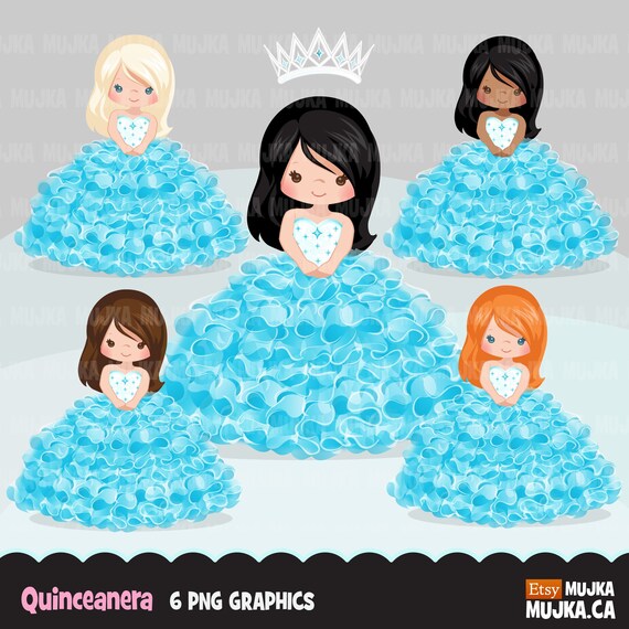 Quinceanera Clipart, Sweet 15th Birthday, Latino Fifteenth Birthday, Fiesta Party Fiesta De Quince Años Commercial use clip art blue ruffle Il_570xn