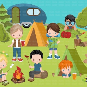 Scouts camping clipart campground campfire tent camper | Etsy