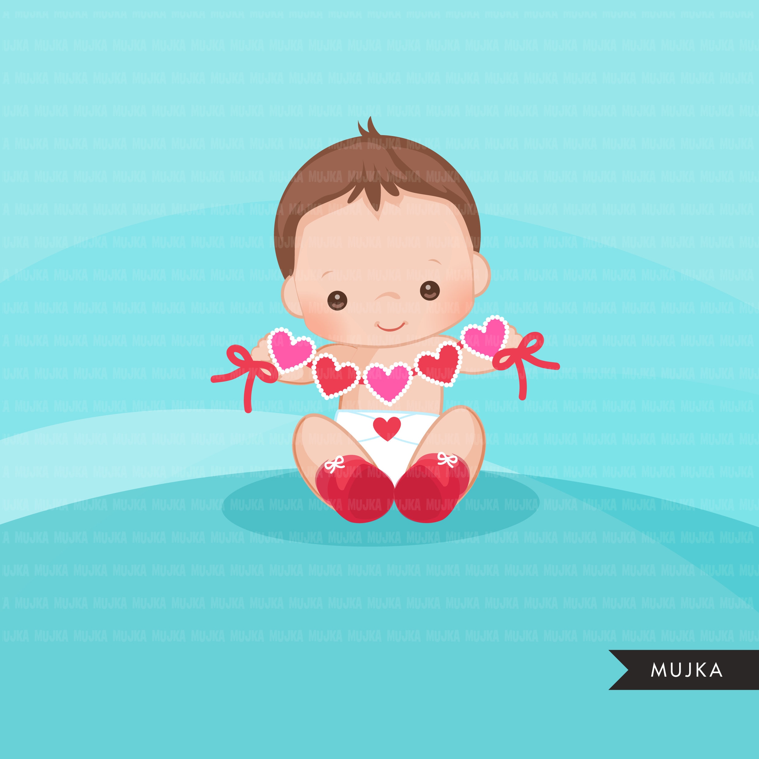 Valentine's Day Baby clipart. Cute baby boys with heart Etsy