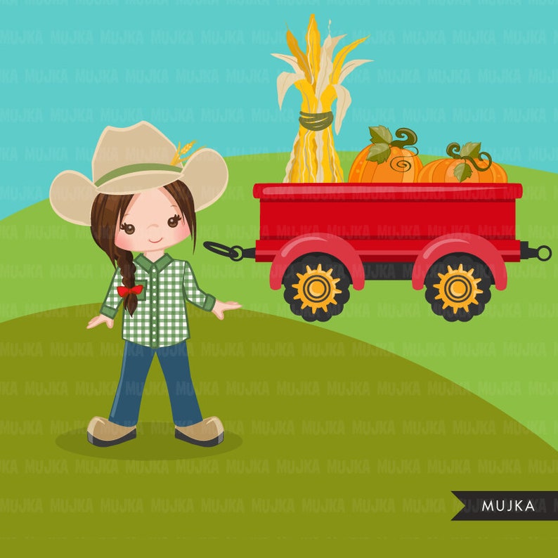 Download Farmer Clipart fall farmers with tractor cute character | Etsy