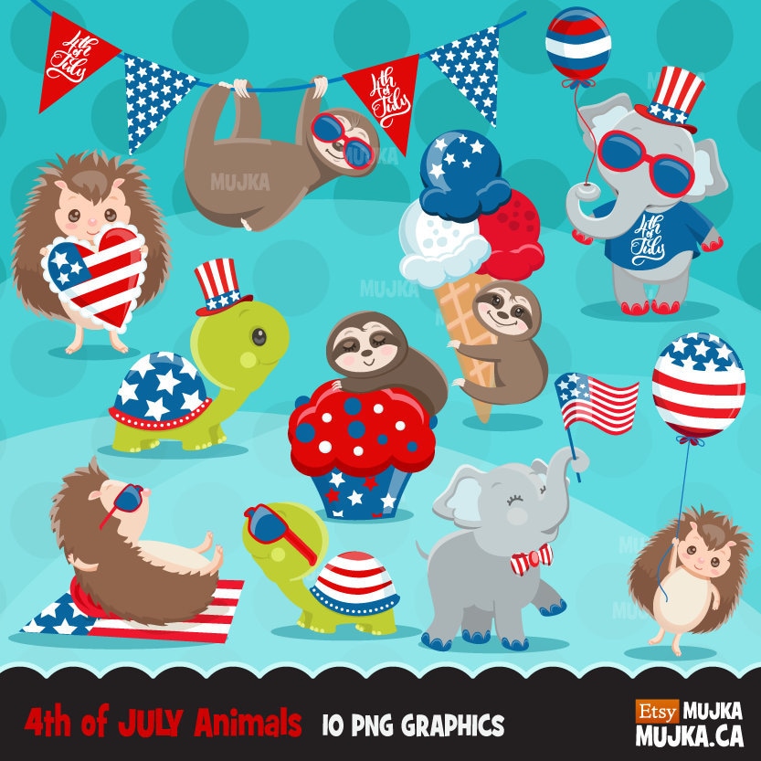 4th of July Animals Clipart. Independence Day Graphics