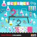 Science Clipart. Science lab school elements,scientist, test tube, test flasks, microscope, dna, atoms, digital papers, 