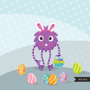 Cute Easter Monsters clipart, cute spring graphics, illustration, planner stickers, scrapbooking, character, embroidery, cutting files, art image 3