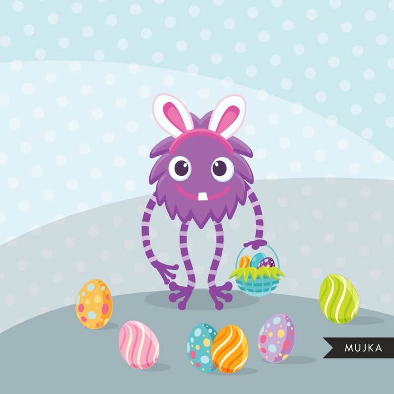 Cute Easter Monsters clipart, cute spring graphics, illustration, planner stickers, scrapbooking, character, embroidery, cutting files, art image 3