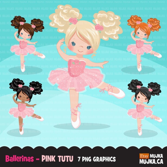 Ballerina clipart, Ballet characters, black card making, , cookie, dancing pink tutu, dancers clip art graphics Il_570xn