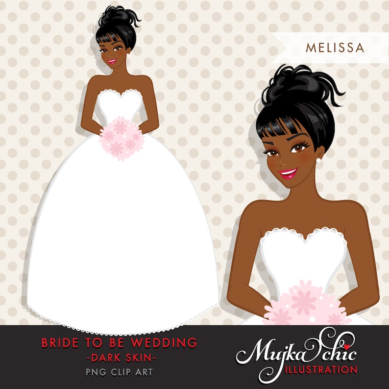 African American Dark Skin Bride Clipart Bride To Be Wedding Etsy