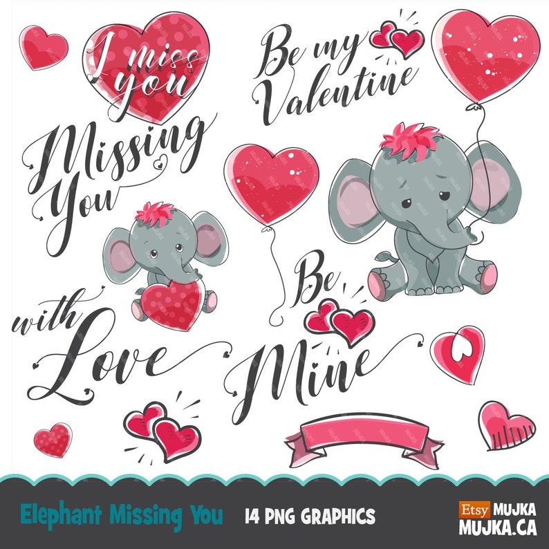 Valentine Clipart Bundle V2. Valentine's day graphics, animals, elephant, giraffe, cupids, dragon Sublimation Designs graphics image 8
