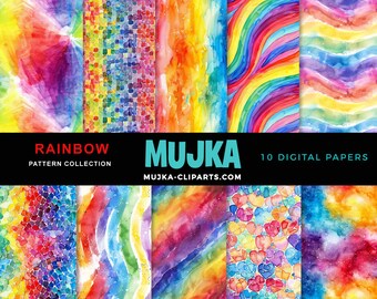 Watercolor Rainbow Digital Paper: Pride Month Seamless Patterns (12x12 PNG)