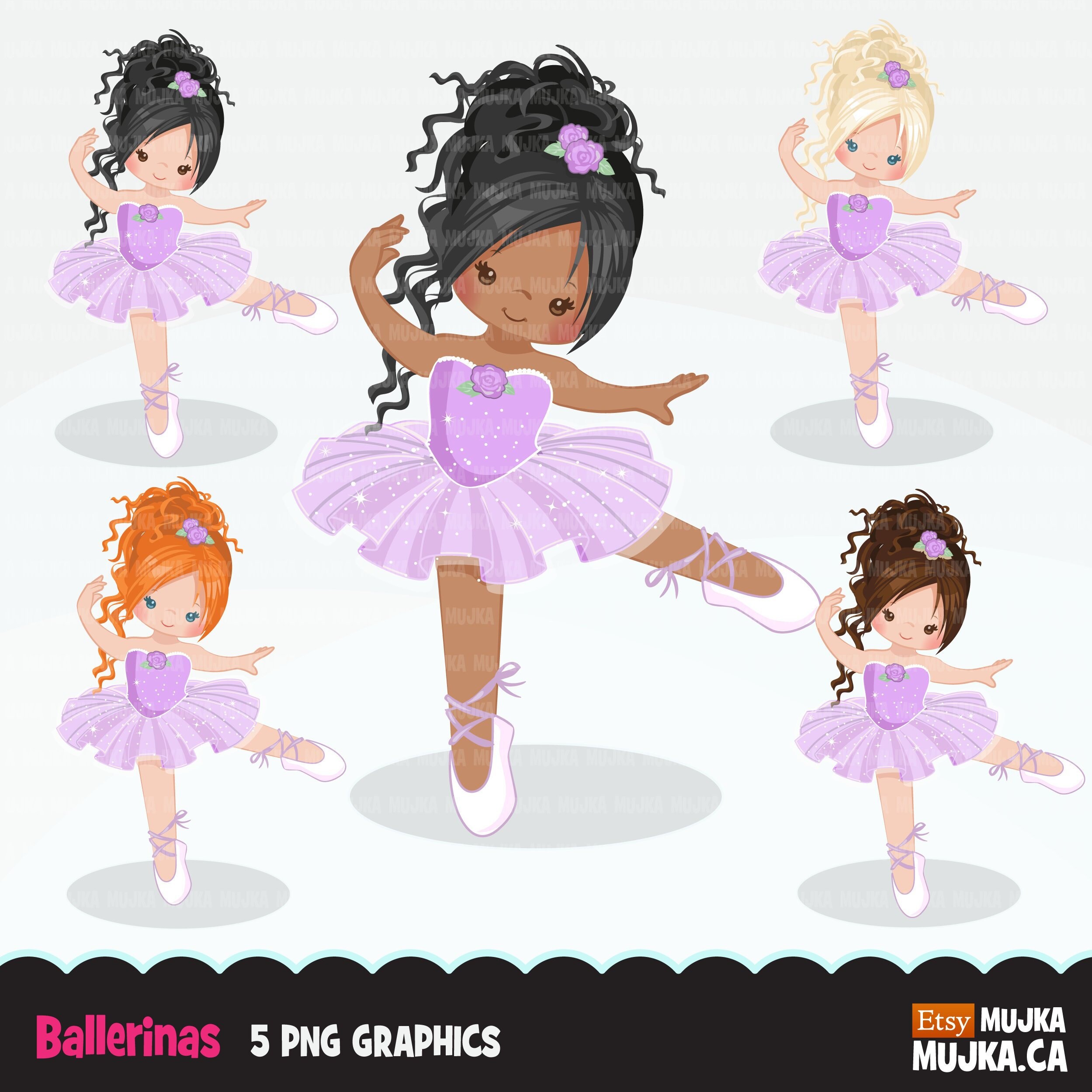 Ballerina Clipart, Chic Ballet Character, Black, Card Making