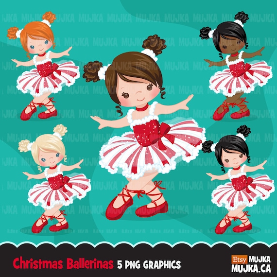 Christmas Ballerina clipart, ballet characters, African American dancers, noel graphics, Ballet school, scrapbooking, planner stickers, art Il_570xn