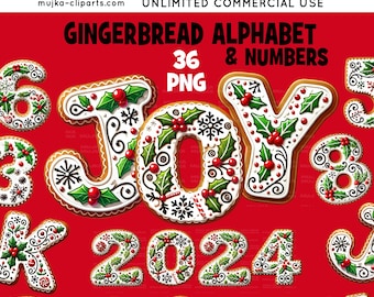 Christmas Alphabet PNG, Gingerbread letters and numbers, Cute Santa Alphabet Clipart, DTF, Sublimation Designs, Digital Download noel art