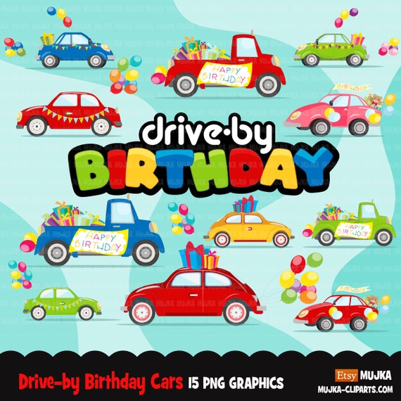 Drive-by Birthday Party parade clipart, quarantine birthday party, drive through party truck, car graphics, PNG clip art drive by Il_570xn