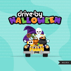 Clipart Halloween en voiture, fête en voiture, clipart défilé, fête de quarantaine, voitures halloween png, camion halloween png, graphismes de voiture image 3