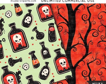 Cool Halloween Backgrounds, digital papers, Cute Halloween Skull Background, Black Cat, Pumpkin patterns, Printable Scrapbook papers