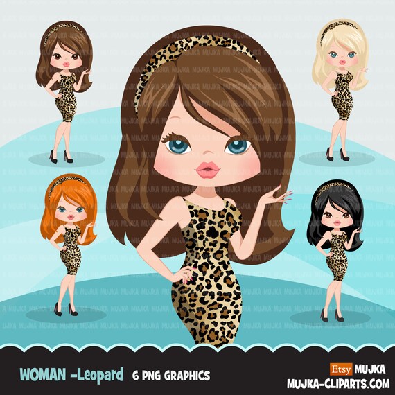 Woman clipart with leopard print business avatar graphics, print and cut PNG T-Shirt Designs, Girls clip art Il_570xn