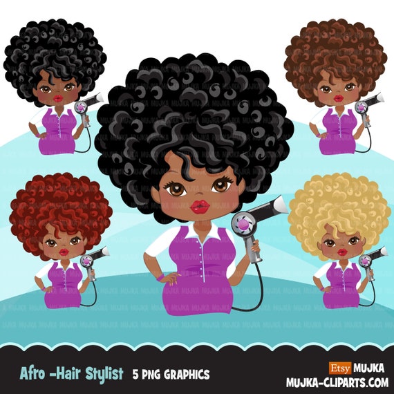 Hair Stylist Black Woman Clipart Avatar With Hairdryer Print Etsy