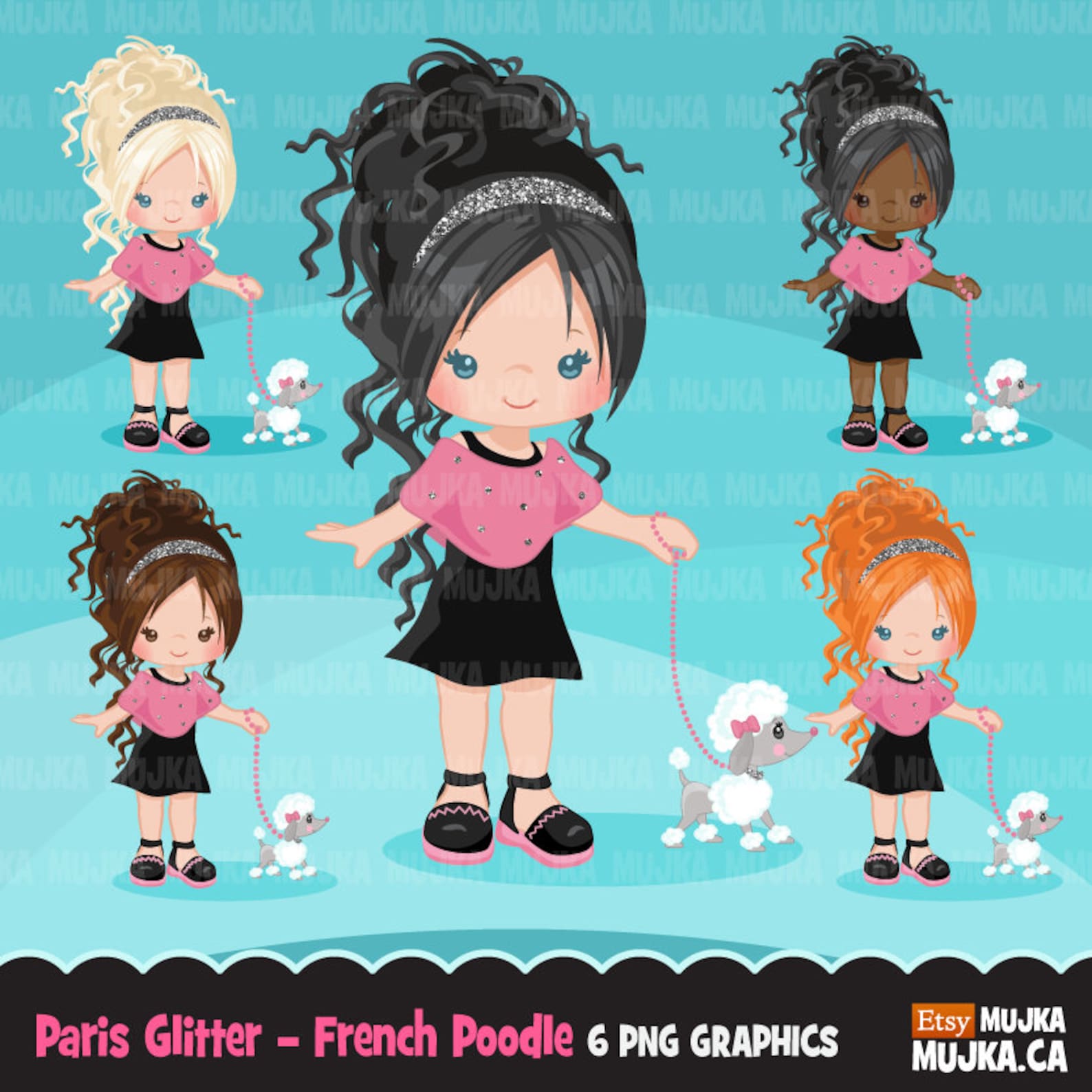 Paris Clipart Bundle Glitter French Birthday Party Poodle - Etsy