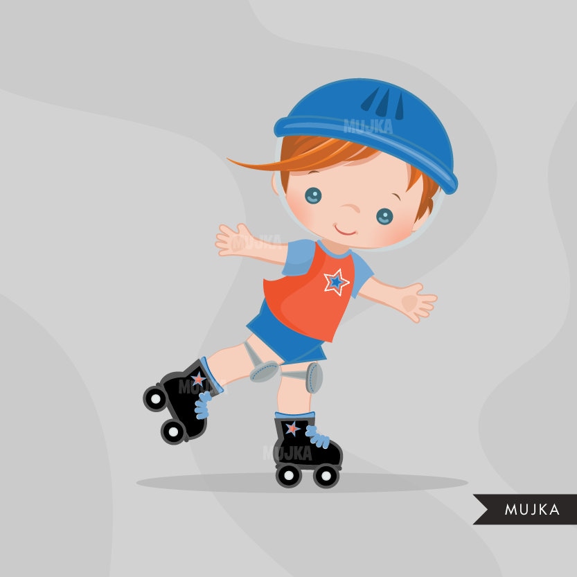 Roller Skating Boy Clipart. Skating Boy Graphics Summer - Etsy