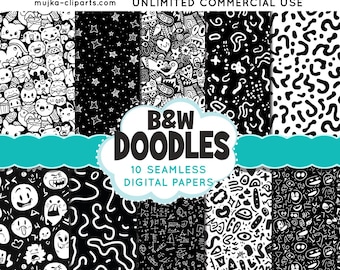 Doodle digital papers Background, Minimalistic Digital Paper, B&W Textures, cute doodle Scrapbook papers, Printable doodle Paper, doodle png