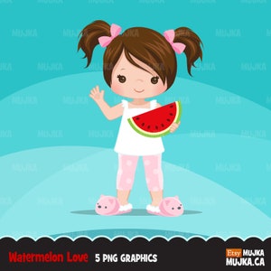 Watermelon clipart Little girl graphics, melon, planner stickers, scrapbooking, digitized embroidery, commercial use clip art one in a melon image 3