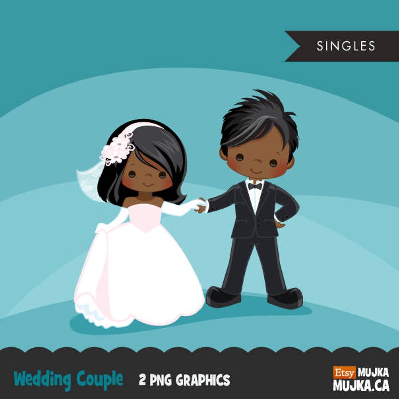 Wedding couple clipart, bride and groom graphics, valentines day couple, cute characters, scrapbooking, card making, embroidery, planner art image 1