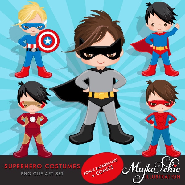 Superhero clipart. Superhero Costumes Clipart and Backgrounds Bundle.…