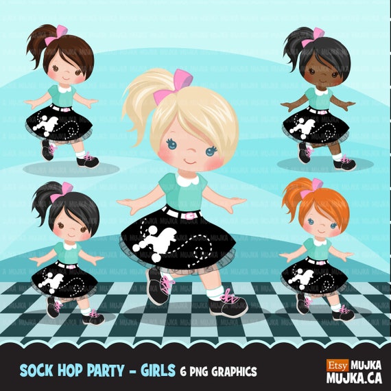 Sock Hop Party Clipart. 50's retro characters dancing, swing, vintage ...